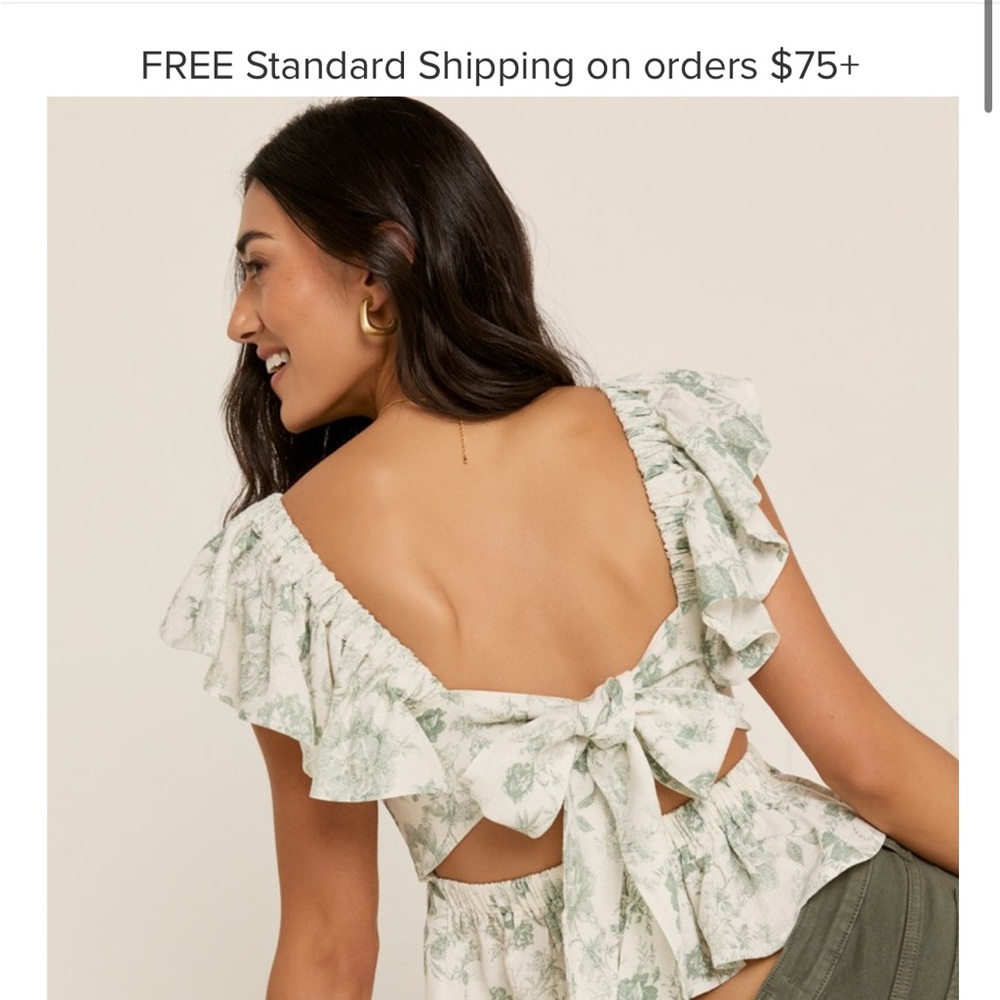 Lacey linen postcard tie back blouse